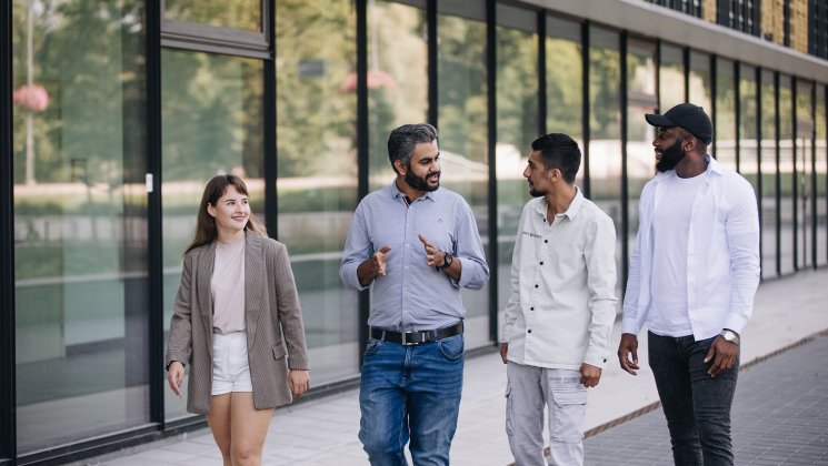 International students walking.